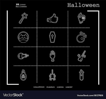 Collection of 12 halloween icons in thin line vector image