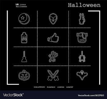 Collection of 12 halloween icons in thin line vector image