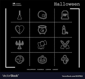 Collection of 12 halloween icons in thin line vector image