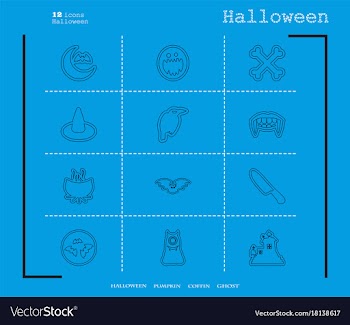 Collection of 12 halloween icons in thin line vector image