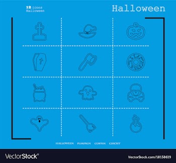 Collection of 12 halloween icons in thin line vector image