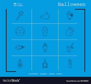 Collection of 12 halloween icons in thin line vector image