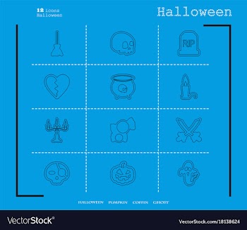 Collection of 12 halloween icons in thin line vector image