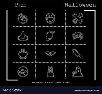 Collection of 12 halloween icons in thin line vector image
