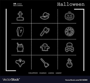 Collection of 12 halloween icons in thin line vector image