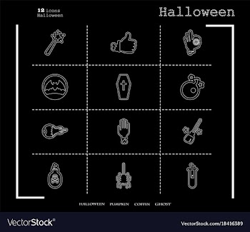 Collection of 12 halloween icons in thin line vector image