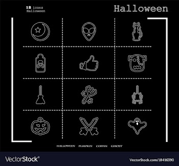 Collection of 12 halloween icons in thin line vector image