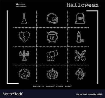 Collection of 12 halloween icons in thin line vector image