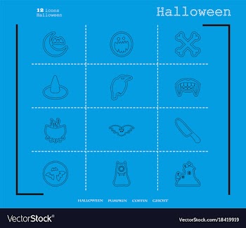 Collection of 12 halloween icons in thin line vector image