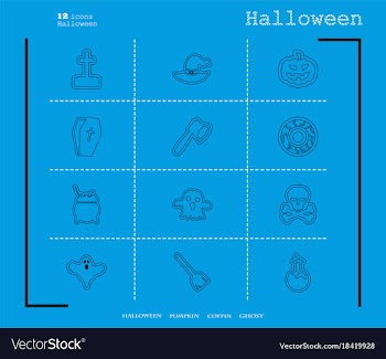Collection of 12 halloween icons in thin line vector image