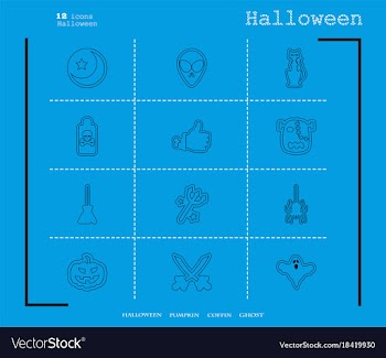 Collection of 12 halloween icons in thin line vector image