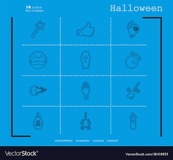 Collection of 12 halloween icons in thin line vector image