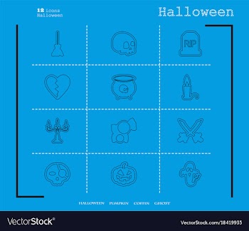 Collection of 12 halloween icons in thin line vector image