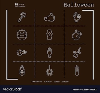 Collection of 12 halloween icons in thin line vector image