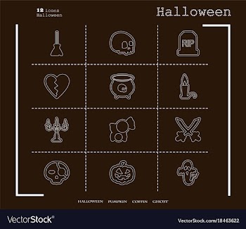 Collection of 12 halloween icons in thin line vector image