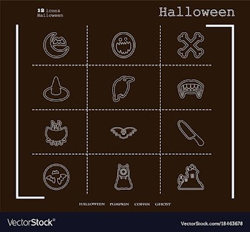 Collection of 12 halloween icons in thin line vector image