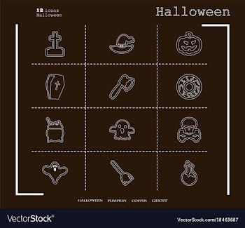 Collection of 12 halloween icons in thin line vector image