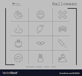Collection of 12 halloween icons in thin line vector image