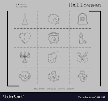 Collection of 12 halloween icons in thin line vector image