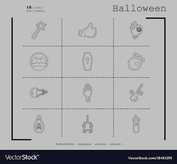Collection of 12 halloween icons in thin line vector image