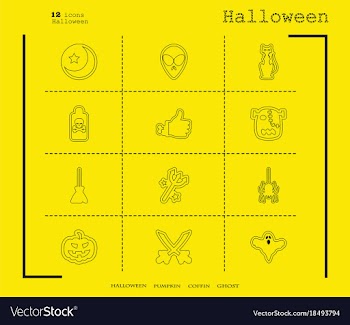 Collection of 12 halloween icons in thin line vector image