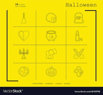 Collection of 12 halloween icons in thin line vector image