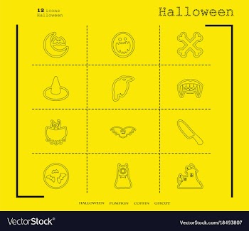 Collection of 12 halloween icons in thin line vector image