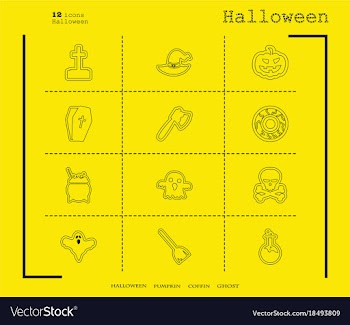 Collection of 12 halloween icons in thin line vector image