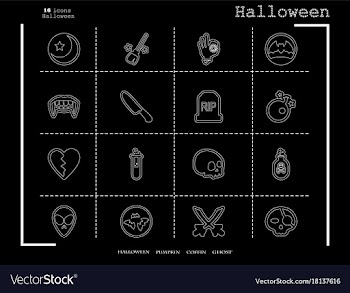 Collection of 16 halloween icons in thin line vector image