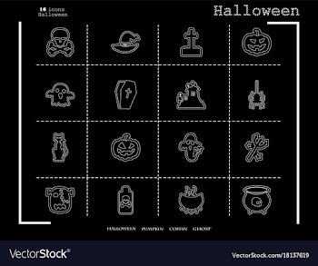 Collection of 16 halloween icons in thin line vector image