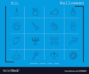 Collection of 16 halloween icons in thin line vector image