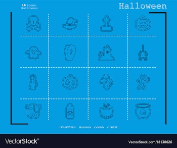 Collection of 16 halloween icons in thin line vector image