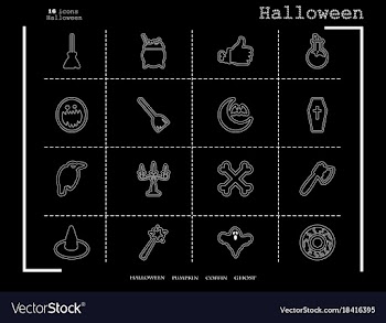 Collection of 16 halloween icons in thin line vector image