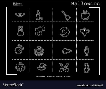 Collection of 16 halloween icons in thin line vector image