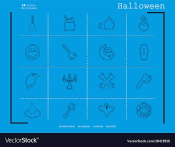 Collection of 16 halloween icons in thin line vector image