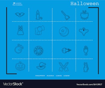 Collection of 16 halloween icons in thin line vector image