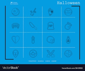 Collection of 16 halloween icons in thin line vector image