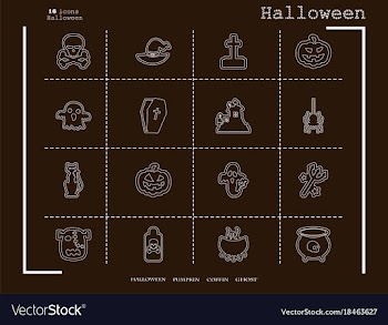 Collection of 16 halloween icons in thin line vector image