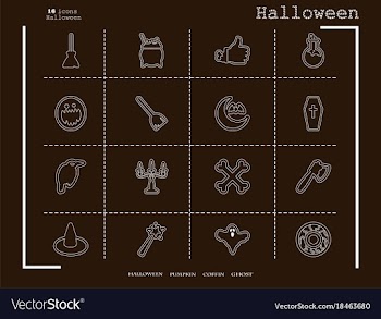 Collection of 16 halloween icons in thin line vector image