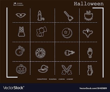 Collection of 16 halloween icons in thin line vector image