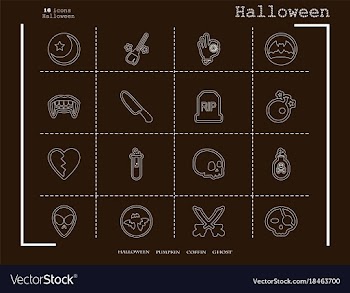 Collection of 16 halloween icons in thin line vector image