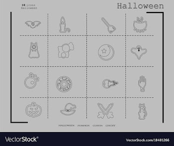 Collection of 16 halloween icons in thin line vector image