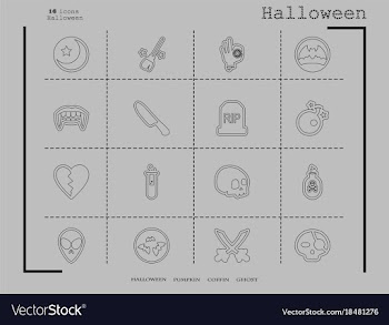 Collection of 16 halloween icons in thin line vector image
