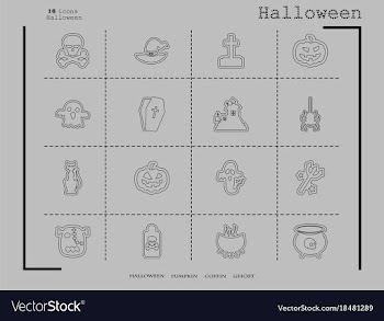 Collection of 16 halloween icons in thin line vector image