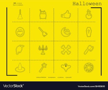 Collection of 16 halloween icons in thin line vector image