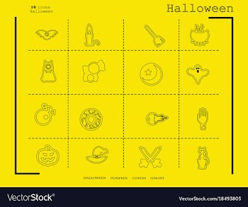 Collection of 16 halloween icons in thin line vector image