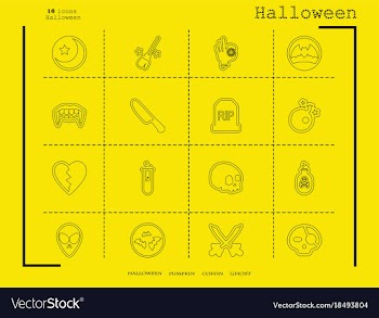 Collection of 16 halloween icons in thin line vector image