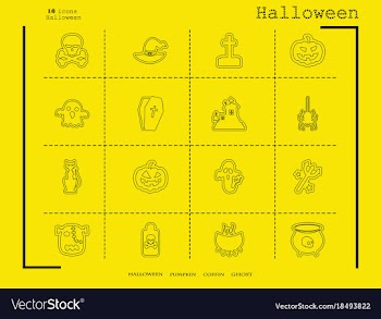 Collection of 16 halloween icons in thin line vector image