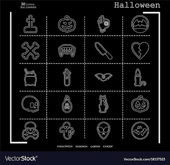 Collection of 20 halloween icons in thin line vector image