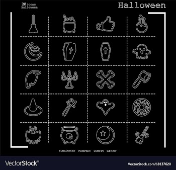 Collection of 20 halloween icons in thin line vector image